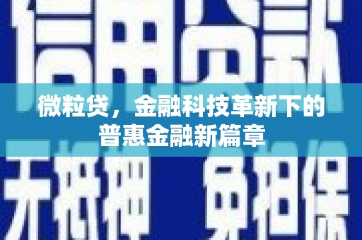 西昌微粒贷，金融科技革新下的普惠金融新篇章